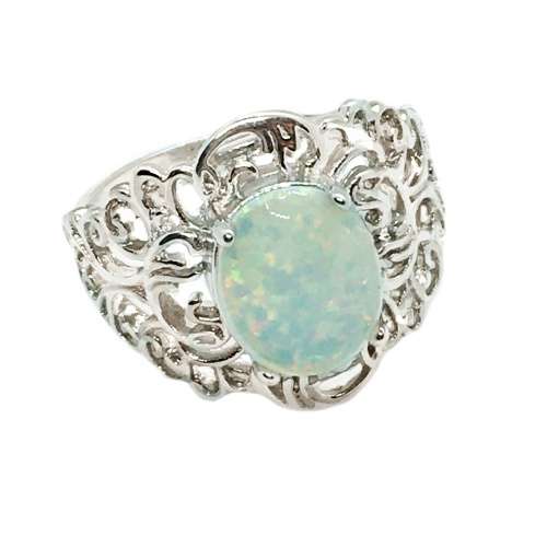 AUSTRALIAN WHITE FIRE OPAL GEMSTONE .925 SILVER RING SIZE 10