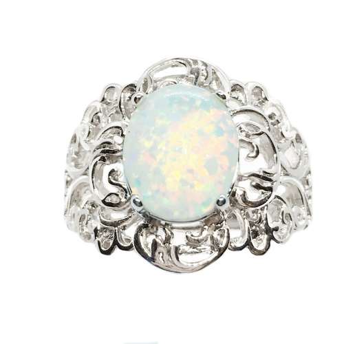 AUSTRALIAN WHITE FIRE OPAL GEMSTONE .925 SILVER RING SIZE 10