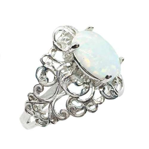 AUSTRALIAN WHITE FIRE OPAL GEMSTONE .925 SILVER RING SIZE 10