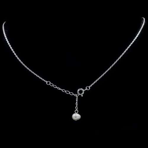 21.45 cts Dainty Freshwater Pearl AAA White CZ in Solid. 925 Sterling Silver 14K W/Gold Necklace