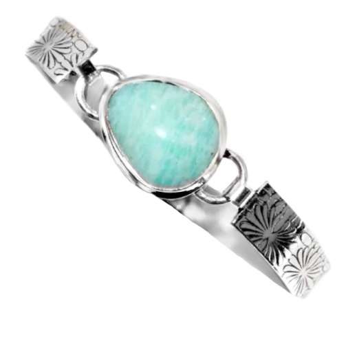 Natural Peruvian Amazonite Gemstone set in .925 Sterling Silver Plated Handmade Bangle