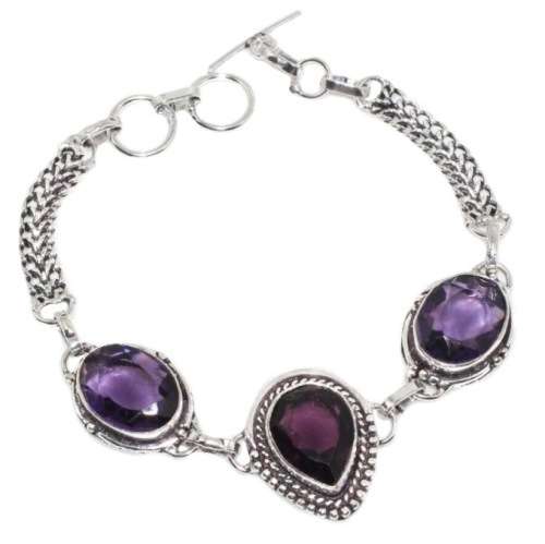 Purple Amethyst Mixed Shapes set in .925 Sterling Silver Plated Handmade Bracelet