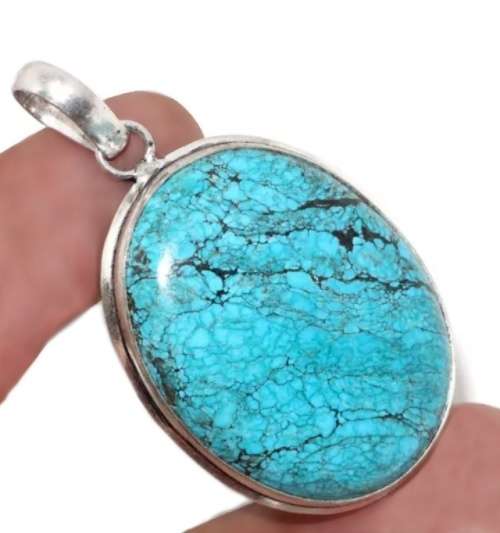 Natural Blue Turquoise Gemstone 925 Silver Pendant