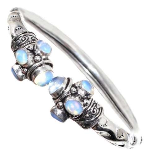 Fiery Opalite Round and Oval Gems set in .925 Sterling Silver Adjustable Cuff Bangle