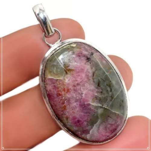 Natural Ruby Crystal Gemstone set in .925 Sterling Silver Plated Pendant