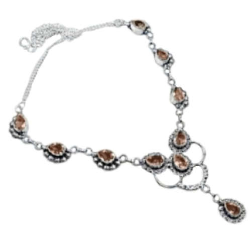 Feature Piece Faceted Peach Quartz Gemstone .925 Sterling Silver Necklace