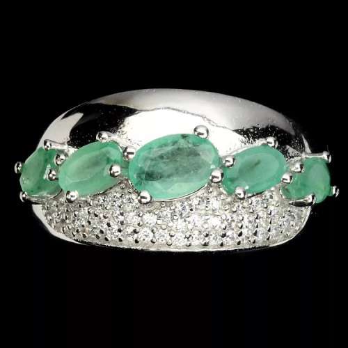 22.2 Ct Natural Brazilian Emerald, CZ set in Solid .925 Sterling Silver White Gold Ring  Size 7 or O