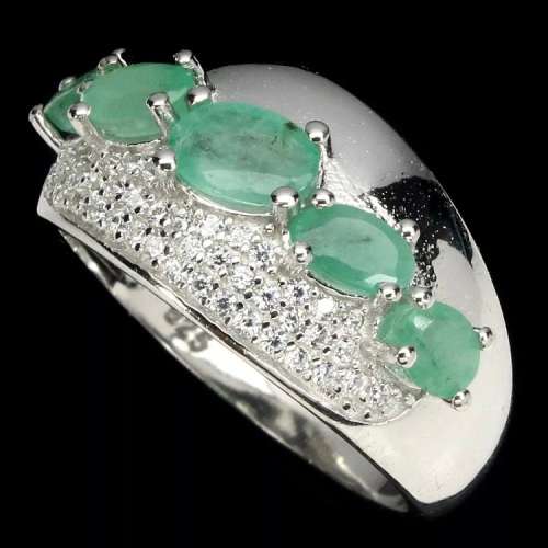 22.2 Ct Natural Brazilian Emerald, CZ set in Solid .925 Sterling Silver White Gold Ring  Size 7 or O