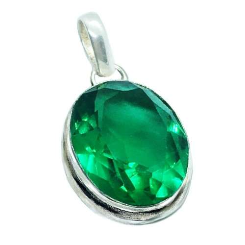 Emerald Quartz Oval Gemstone 925 Silver Pendant