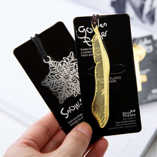 Creative 3d Mini Metal Feather 18k Gold Plated Bookmark