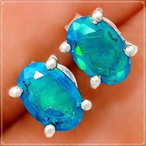 RARE NATURAL BRAZILIAN PARAIBA BLUE OPAL  SOLID .925 STERLING SILVER EARRINGS
