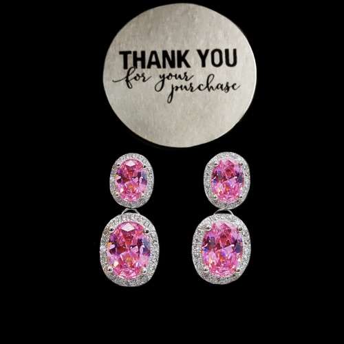 2 CTS PINK SAPPHIRE AND WHITE TOPAZ  GEMSTONE SOLID .925 STERLING SILVER EARRINGS