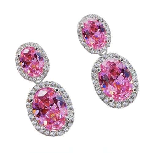 2 CTS PINK SAPPHIRE AND WHITE TOPAZ  GEMSTONE SOLID .925 STERLING SILVER EARRINGS
