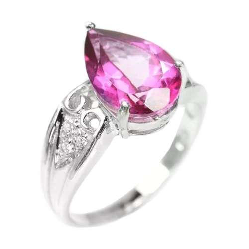 Deluxe Portuguese Cut Pink Topaz Gemstone Solid .925 Sterling Silver Ring Size 6.5 or N