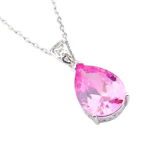 Handmade Simulated Pink Topaz Pear Shape Silver Plated Elegant Necklace and Earrings Set