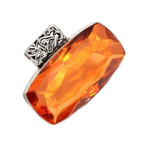 FACETED COGNAC CITRINE GEMSTONE FASHION PENDANT .925 STERLING  SILVER