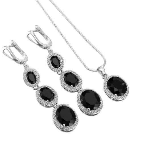 BLACK ONYX .925 SILVER PENDANT and EARRINGS SET