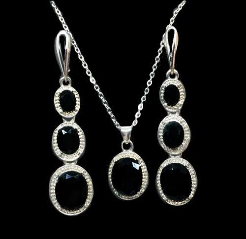 BLACK ONYX .925 SILVER PENDANT and EARRINGS SET