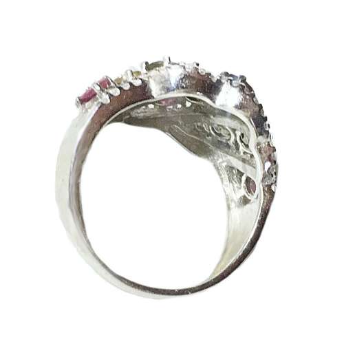 Deluxe Unheated Multi-Tourmaline, White Cubic Zirconia Solid. 925 Sterling Silver Ring Size 6.5