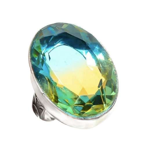 AQUA GREEN BI- COLOUR TOURMALINE .925 SILVER RING SIZE 9