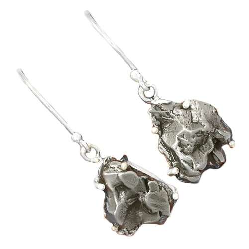 GIBEON METEORITE SET IN SOLID STERLING SILVER DANGLING EARRINGS