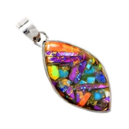 Natural  Multi - Copper Turquoise Solid .925 Sterling Silver Pendant