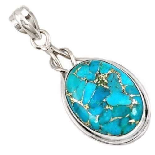 15.24 Ct Natural Copper Turquoise Gemstone Solid .925 Sterling Silver Pendant