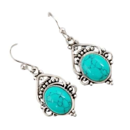 NATURAL TURQUOISE, BLUE GEMSTONE .925 STERLING SILVER EARRINGS