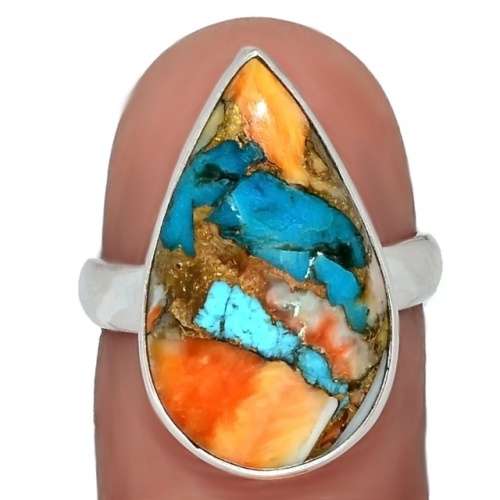 Natural Spiny Oyster South Western Arizona Copper Turquoise Solid .925 Sterling Silver Ring size 7/O