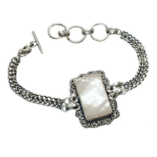 Natural Mother of Pearl , .925  Sterling Silver Bracelet