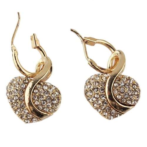 Party Wedding Engagement Modern Fashion Austrian Crystals Gold Heart Necklace and Earrings Set