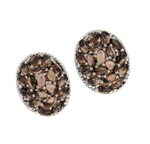 Deluxe 56.8 Cts Natural Smoky Topaz .Gemstone Solid 925 Sterling Silver 14K White Gold Stud Earrings