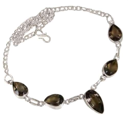 Smoky Topaz Pear Shape Gemstones set in .925 Sterling Silver Plated Handmade Necklace