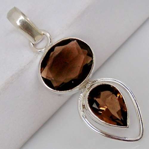 Natural Smoky Topaz Gemstones set in  Solid 925 Sterling Silver Dainty Pendant