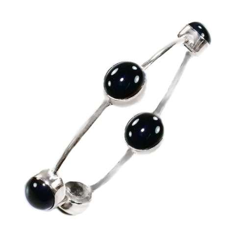 Black Onyx Round Gemstones set in .925 Sterling Silver Plated Handmade Modern Bangle