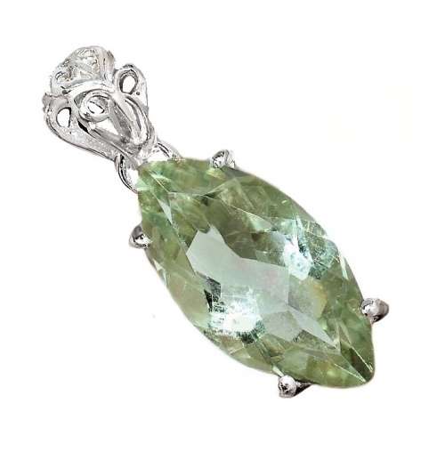 Natural Green Amethyst (Prasiolite) Gemstone set in .925 Sterling Silver Pendant Necklace
