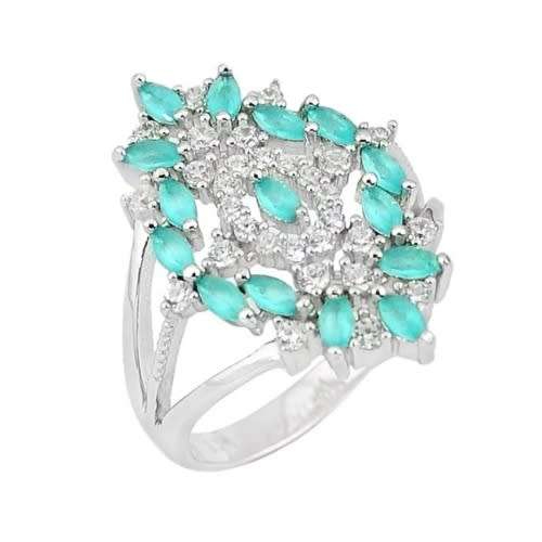 Natural Aqua Chalcedony, White Topaz Gemstone  set in Solid .925 Sterling Silver Ring Size 8 /Q