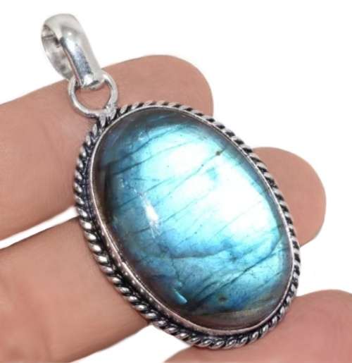 Natural Blue Fire Labradorite Gemstone  .925 Silver  Pendant