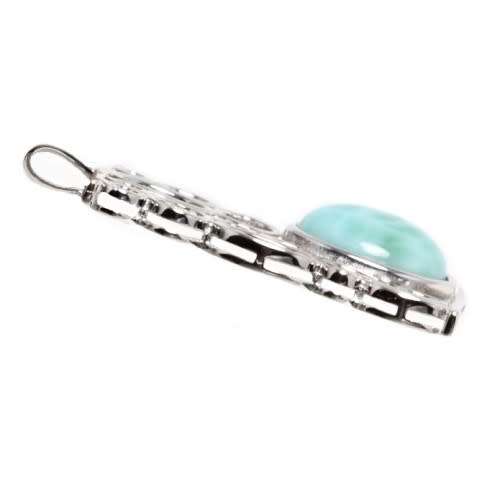 Natural Caribbean Larimar Oval Gemstone set in Solid .925 Sterling Silver Moderdern Stylish Pendant