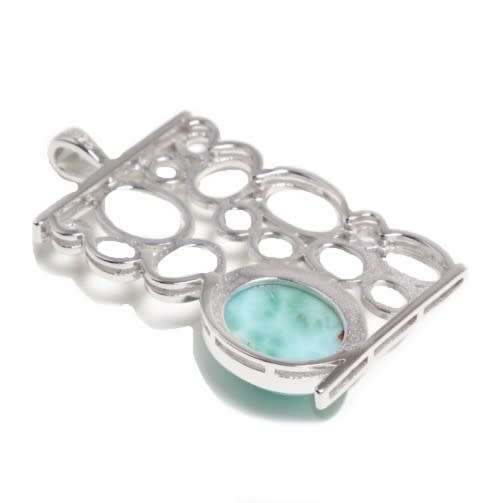 Natural Caribbean Larimar Oval Gemstone set in Solid .925 Sterling Silver Moderdern Stylish Pendant