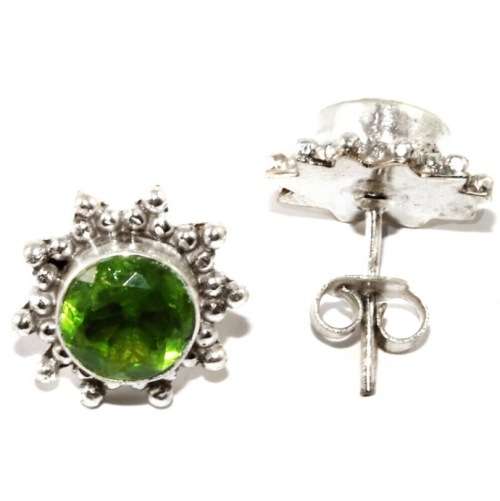 Peridot Round Facet Cut set in  .925 Sterling Silver Plated Handmade Antique Setting Stud Earrings