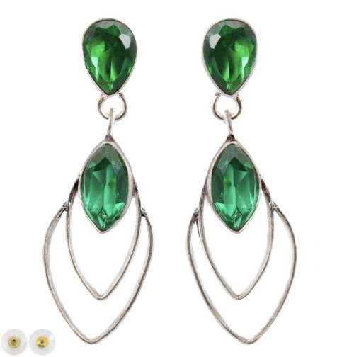 Modern Emerald Quartz pear Shape Gemstones set in 925 Sterling Silver Plated Handmade Stud Earrings