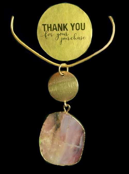 Reversible Wear Natural Pink Opal Gemstone Brass and 24K Yellow Gold Plated Pendant