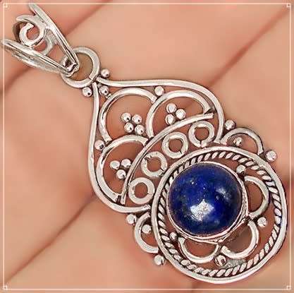 Indonesian Bali-Java Natural Lapis Lazuli Gemstone Solid .925 Silver Pendant