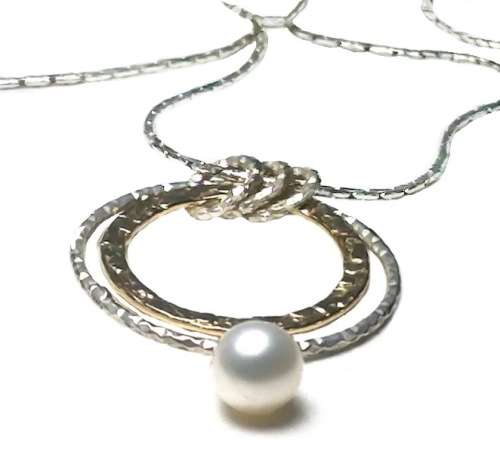 Trendy Two Tone Dainty Freshwater Pearl set in Solid. 925 Sterling Silver Necklace