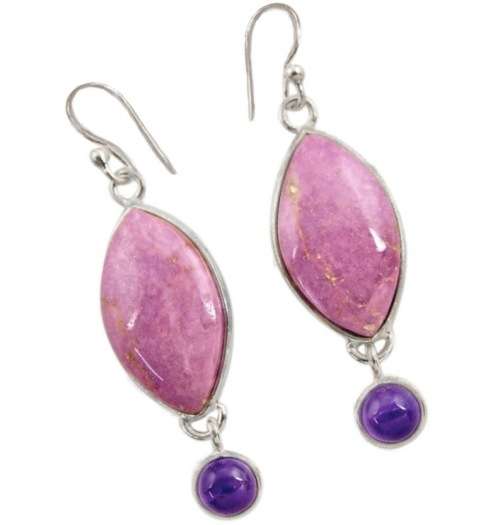 16.44 cts Natural Purple Phosphosiderite ( Hope Stone) Amethyst Solid .925 Sterling Silver Earrings