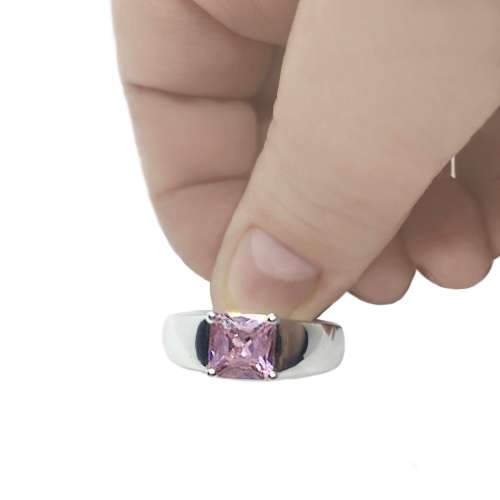 20.5 cts Pink Topaz and White Cubic Zirconia Solid. 925 Sterling Silver Ring Size US 10 / UK T