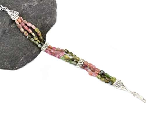 128.95 cts Natural Unheated Watermelon Tourmaline Gemstone Silver Bracelet