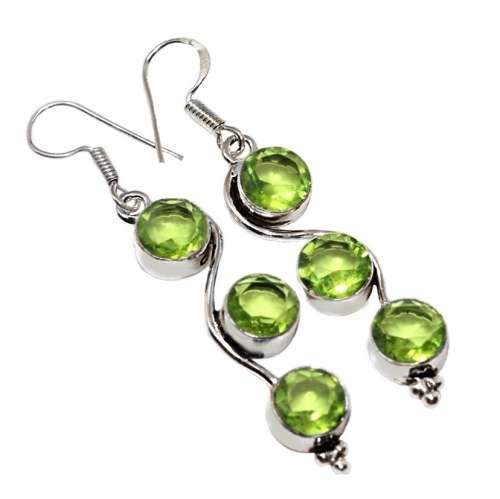 Modern Peridot Round Gemstones set in .925 Sterling Silver Plated Handmade Earrings