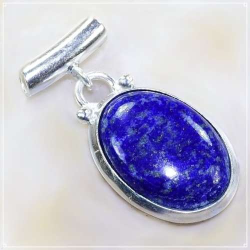 Natural Lapis Lazuli Oval Gemstone set in .925 Sterling Silver Plated Handmade Pendant